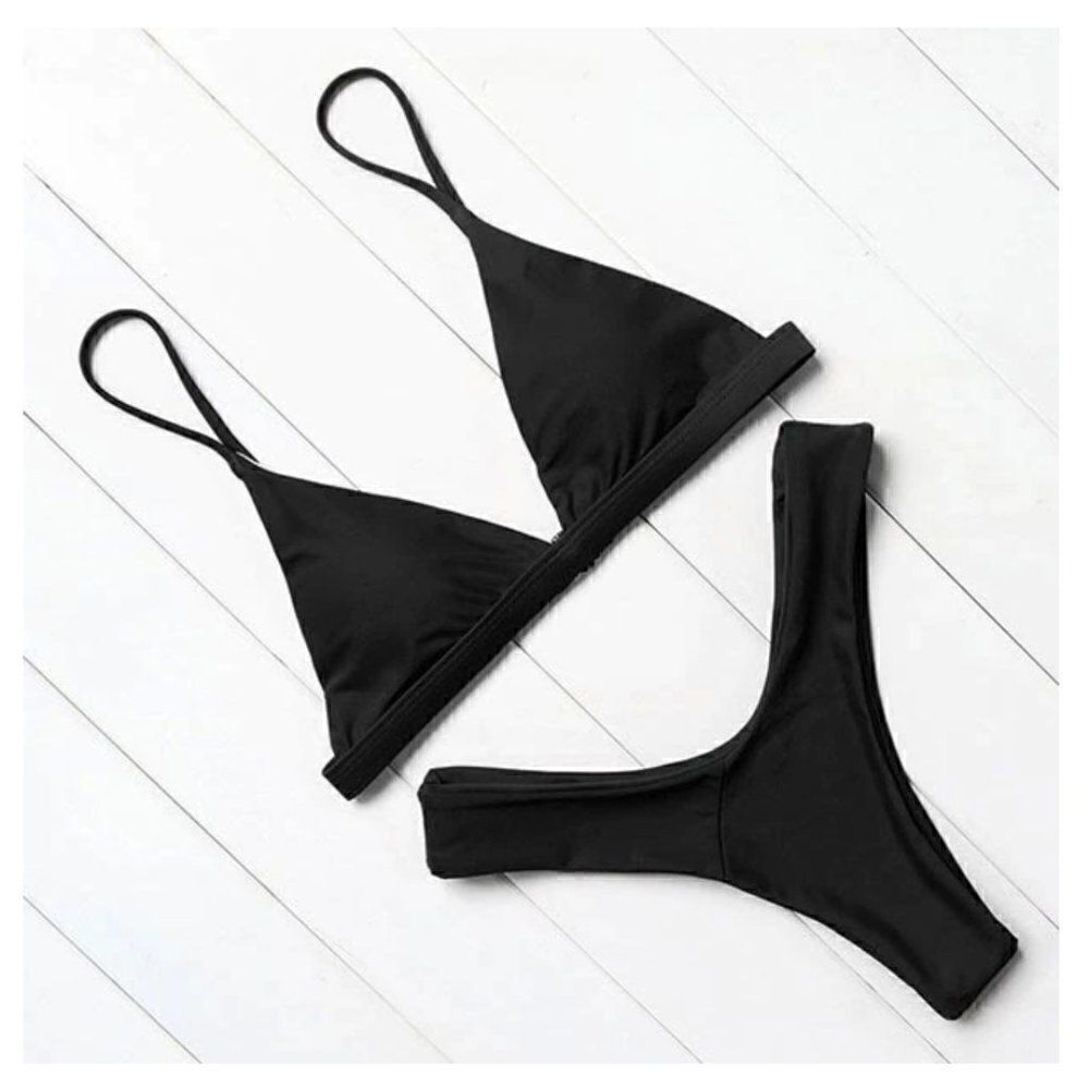 OMKAGI Black Triangle Bikini Set Minimal Swimwear – Size S – New